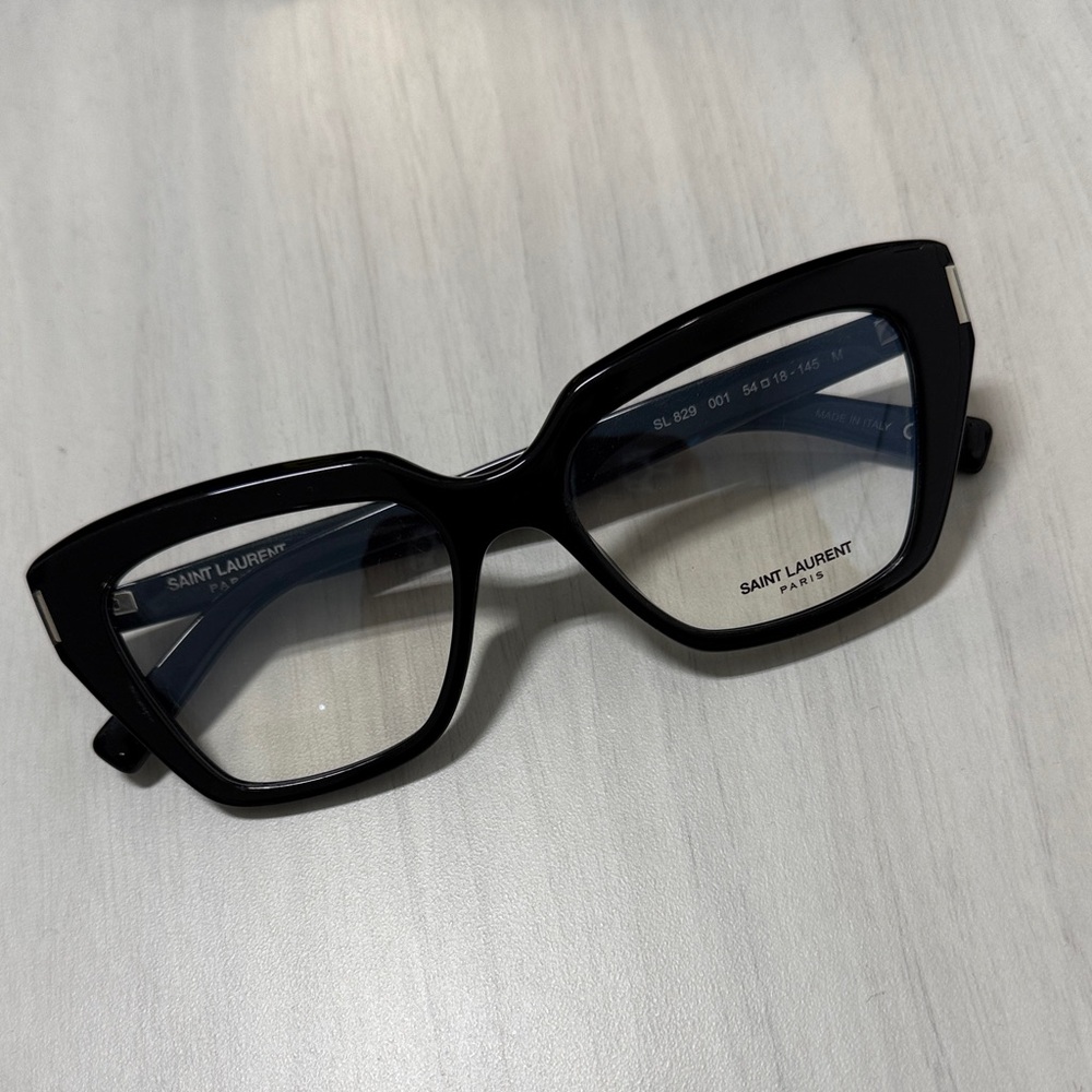 Saint Laurent Glossy Black Oversized Cat-Eye Glasses SL 829